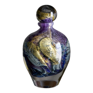 Jean-Claude Novaro Iridescent Art Glass Bottle With Stopper, 2005 – Purple, Blue & Gold