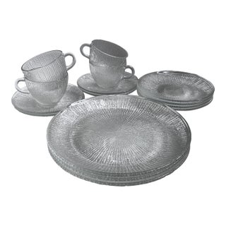 Vintage Jeanette Glass Co. Tree Bark Finlandia Glass Tableware- 19 Pieces For Sale