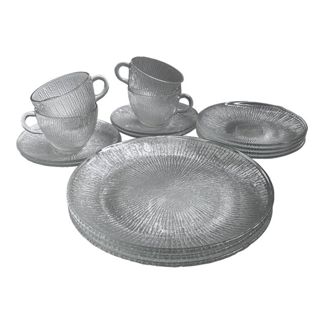 Vintage Jeanette Glass Co. Tree Bark Finlandia Glass Tableware- 19 Pieces For Sale