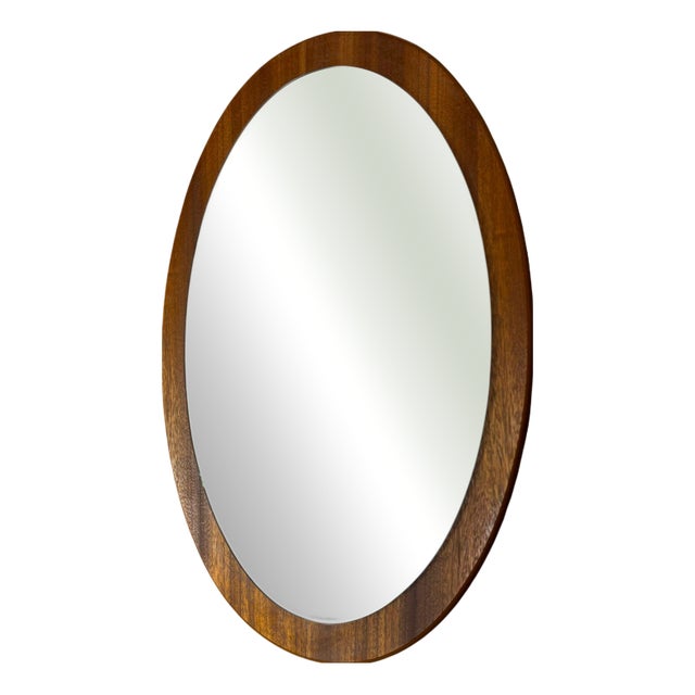 Vintage Danish Oval Teak Mirror, 1960s For Sale