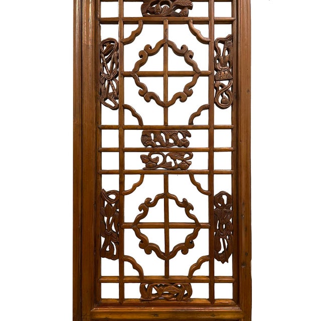 Wood Late 19th Century Antique Chinese Handcrafted 3 Panel Wooden Screen/Room Divider For Sale - Image 7 of 13