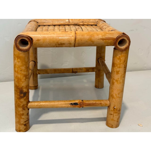 1980s Low Chinoiserie Hand-Crafted Rattan Burnt Bamboo Plant Stand For Sale - Image 12 of 12
