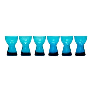 Mid 20th Century Turquoise Glass Candle Holders - Set of 6 For Sale