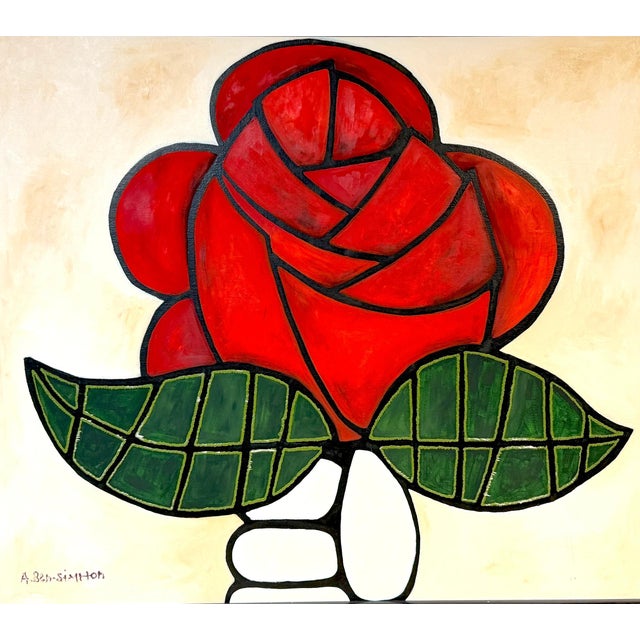 Textile Avi Ben Simhon Monumental Modernist Red Rose Painting For Sale - Image 7 of 14
