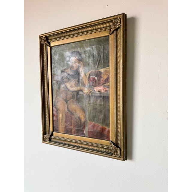 Abstract 1960s Vintage Nude Woman Sitting – Oil on Canvas Painting, Framed For Sale - Image 3 of 11
