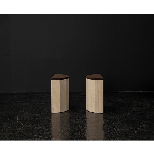 Travertine Marble Column Console Tables, 1980s, Set of 2 For Sale - Image 13 of 18