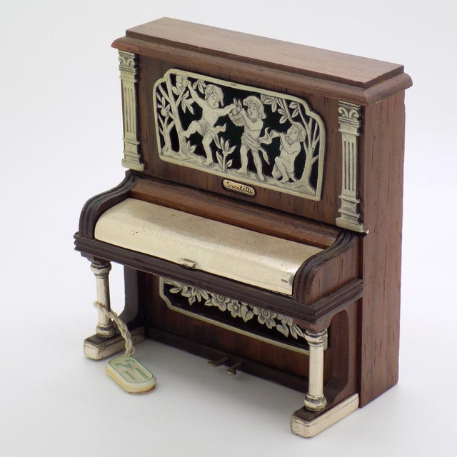 Metal Vintage Italian Silver and Wood Silversmith Piano Figurine by Sacchetti, Tuscany, 1980s For Sale - Image 7 of 15