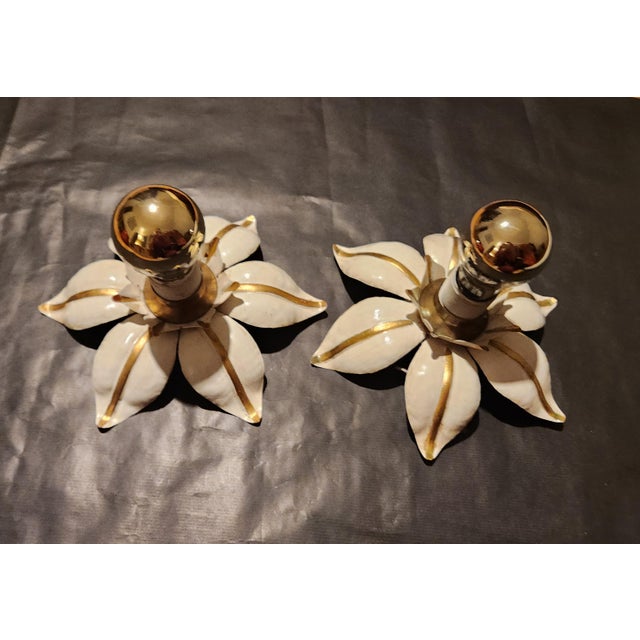 Florentine Hollywood Regency Style Hand-Forged Gilded Ceiling or Wall Lamps with Metal Leaves and Floral Patterns, 1950s For Sale - Image 15 of 18