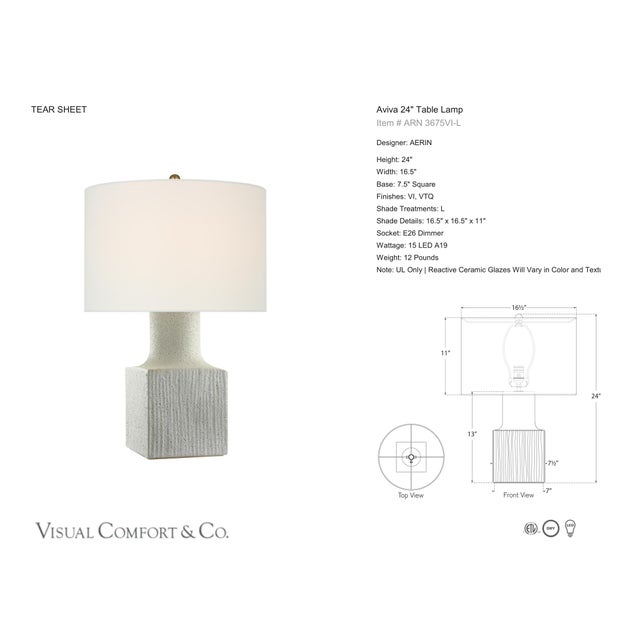 AERIN by Visual Comfort Signature Aviva 24" Table Lamp in Volcanic Ivory with Linen Shade Designer: AERIN Height: 24"...