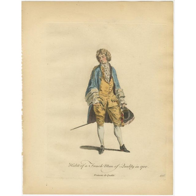 Jefferys, French Man of Quality in 1700 in a Blue Coat, Jefferys Costume Plate, 1757, Engraving For Sale - Image 3 of 9