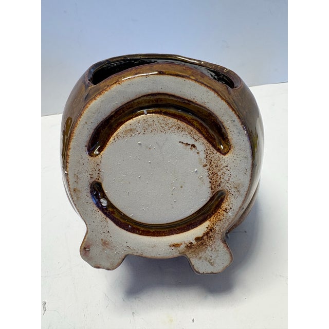 Mid-Century Modern Mid-Century Studio Pottery Owl Candle Holder in Mottled Blue Glaze Luminary Decor For Sale - Image 3 of 8