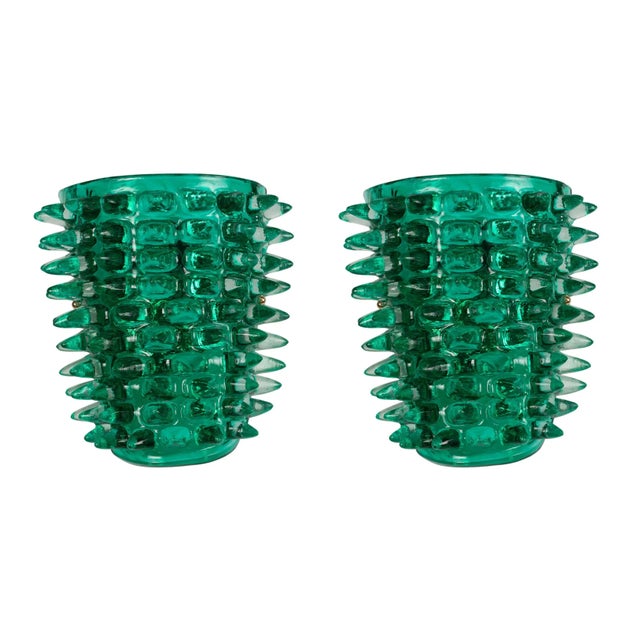 Large Green Murano Glass Wall Lamps with Spikes and Gold Finish Frames, 1990s, Set of 2 For Sale - Image 12 of 12