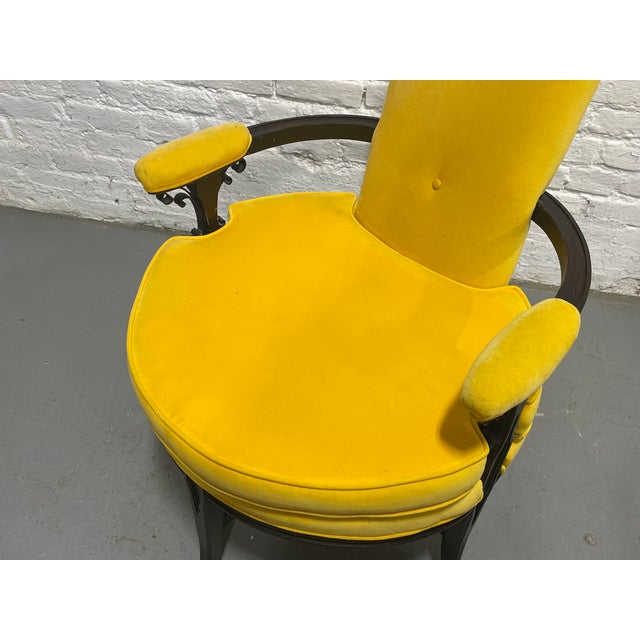 Pair - Custom Hollywood Regency High-Back Throne Chairs | Canary Yellow Velvet Upholstery – Mid Century Accent Seating For Sale - Image 10 of 15