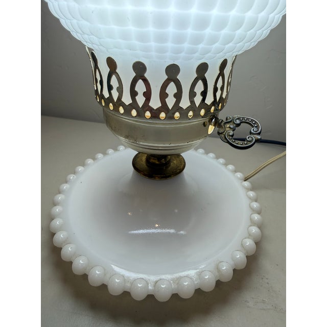 Mid 20th Century Vintage Hobnail Milk Glass 11" T Lamp Hurricane Electric Parlor Table Boudoir For Sale - Image 5 of 12
