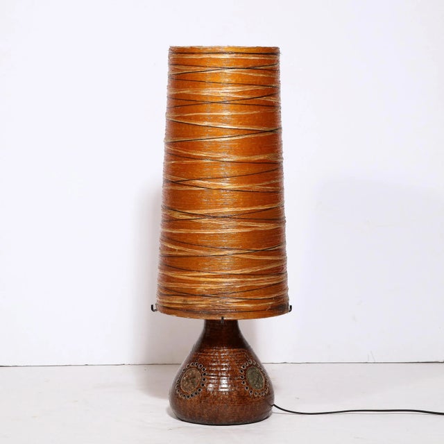 Mid-Century Brutalist Ceramic Table Lamp With Horizontally Striated Resin Shade For Sale - Image 10 of 13