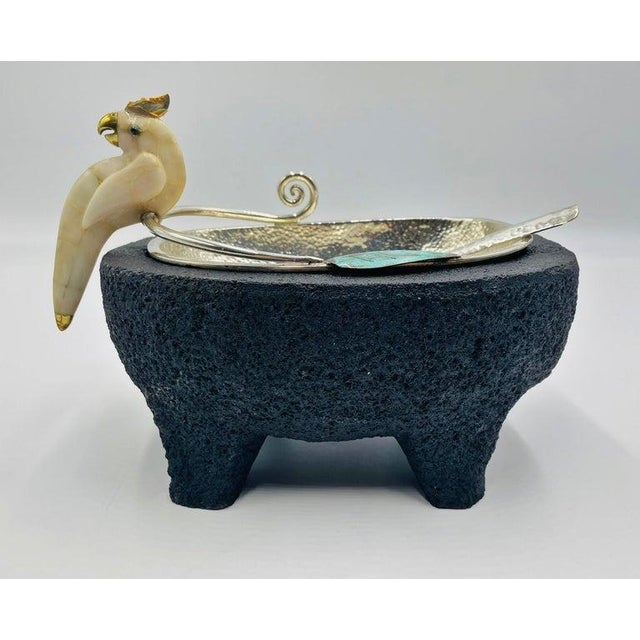 Emilia Castillo Emilia Castillo Cockatoo Silver Bowl With Volcanic Rock Base, 1980s For Sale - Image 4 of 18
