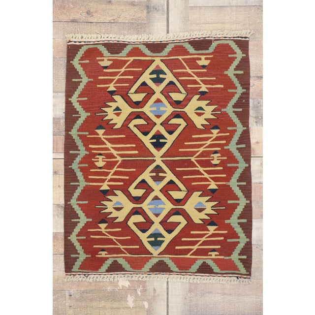 Red Vintage Persian Shiraz Kilim Rug - 02'10 X 03'07 For Sale - Image 8 of 9