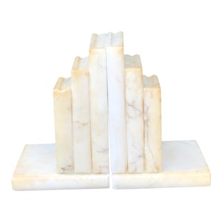 Vintage Alabaster Bookends Ivory With Brown Veining - A Pair For Sale