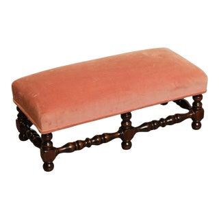 Jacobean Revival Style Custom Upholstered Long Footstool For Sale