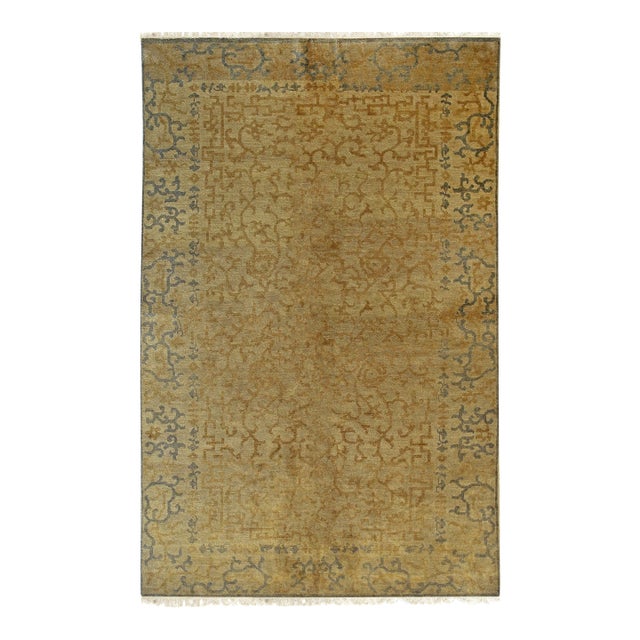 8x10 Warm Bianca Yellow Field Geometric Modern Hand Knotted Wool Carpet Rug For Sale