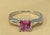 Pink 1 Ct Round Pink Sapphire 2 Baguettes Diamond in Platinum Ring, Estate For Sale - Image 8 of 18