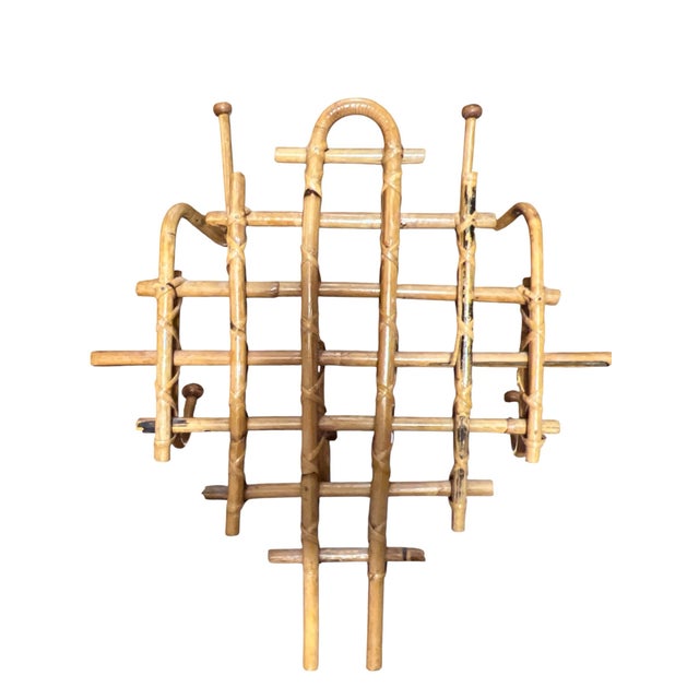 Farmhouse Vintage Bamboo and Rattan Coat, Hat Rack For Sale - Image 3 of 3