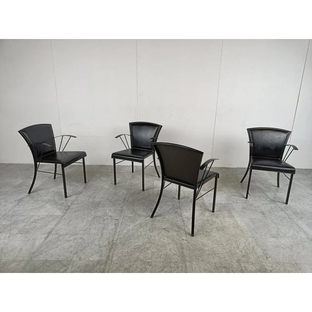 Vintage Black Leather Dining Chairs by Arrben, 1980s, Set of 4 For Sale - Image 6 of 13