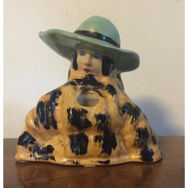 1920s Henri Delcourt Boulogne-Sur-Mer French Art Deco Porcelain Figural Inkwell or Pen Stand For Sale - Image 9 of 12