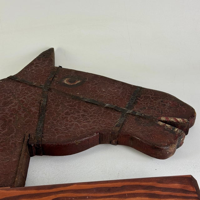 Stupendous Antique 19th Century Horse Head Wood Trade Sign With Hand Painting Details & Metal Harness For Sale - Image 15 of 18