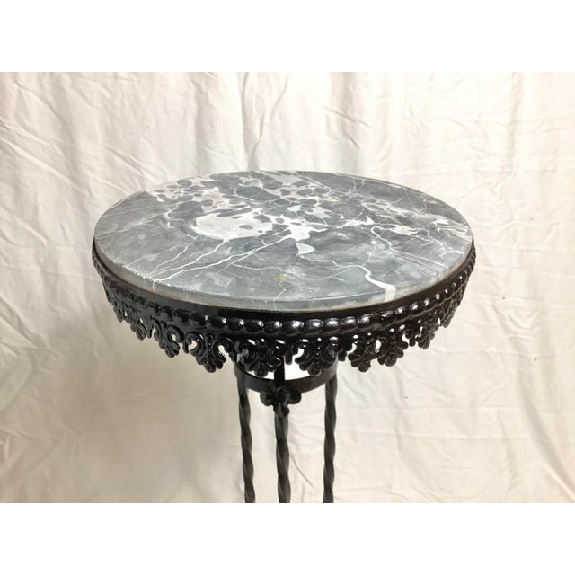 Early 20th Century Antique Round Black & White Marble Top Wrought Iron Pedestal Stand For Sale - Image 5 of 7