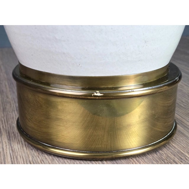 Vintage Hart & Associates Brass & White Pottery Table Lamp W Sea Shell Handles For Sale - Image 11 of 13