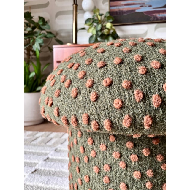 Mushroom Ottoman in Sequoia Wool Dot For Sale In San Francisco - Image 6 of 14