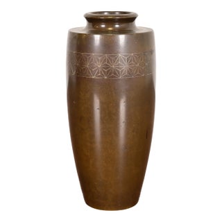 Japanese Meiji Period Antique Arts & Crafts Sterling Silver on Bronze Vase For Sale