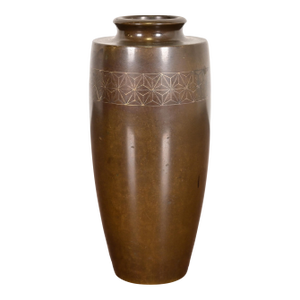 Japanese Meiji Period Antique Arts & Crafts Sterling Silver on Bronze Vase