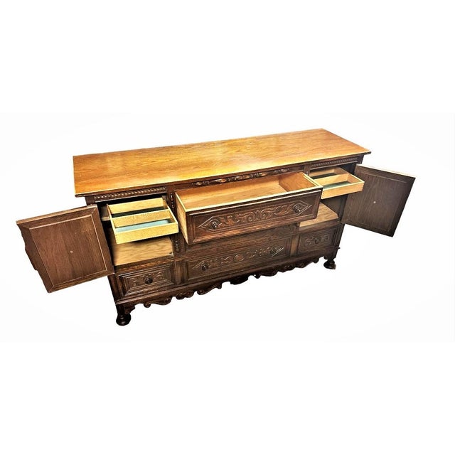 Antique Spanish Revival Oak Buffet or Credenza by J. L. Metz of Chicago