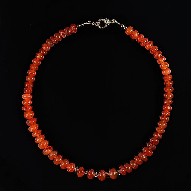 Traditional Ajd 16 Inch Carnelian Rondelle Necklace With Diamond Chip Clasp For Sale - Image 3 of 5