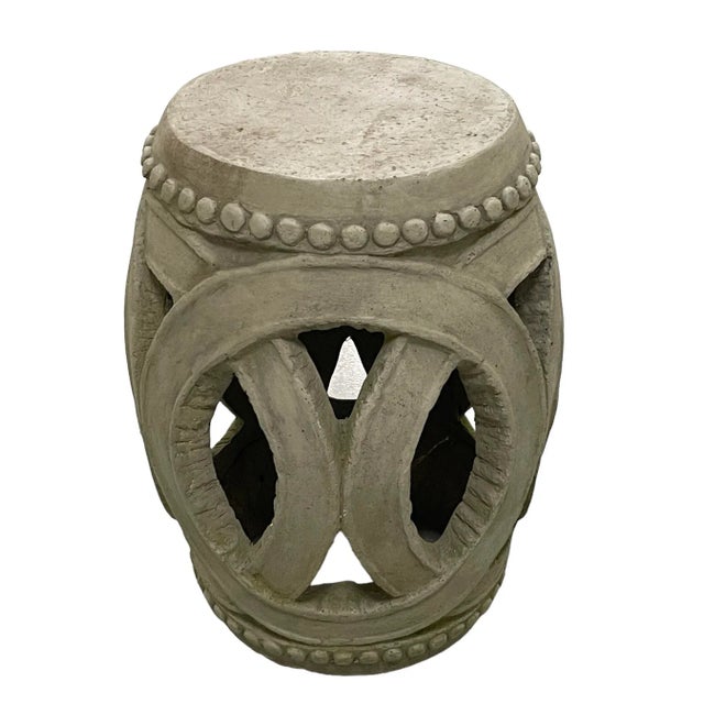 Concrete Asian garden stool. Double rings. Great poolside or in a garden.
