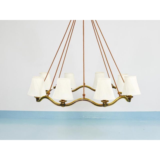 Large Viennese Modernism Curved Brass Wave Chandelier by Hugo Gorge, 1940s For Sale - Image 18 of 18