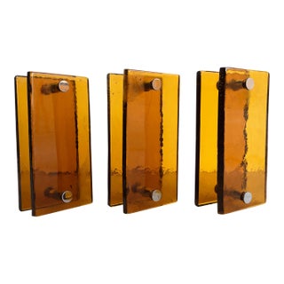 Vintage French Brutalist Amber Glass Push/Pull Door Handles, 1960s For Sale