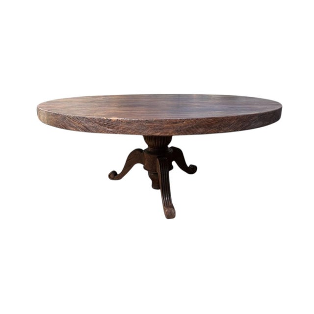 Brown Sculptural Solid Teak Wood Dining Table With Expressive Natural Grain For Sale - Image 8 of 9