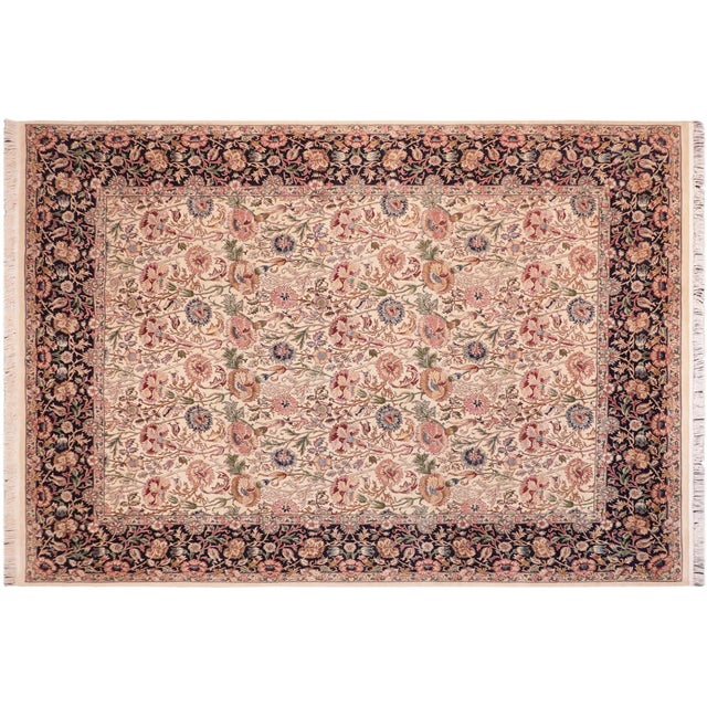 Beige Shabby Chic 1990's Floral Pak-Persian Beige/Blue Wool Rug - 8'1'' X 10'0'' For Sale - Image 8 of 9