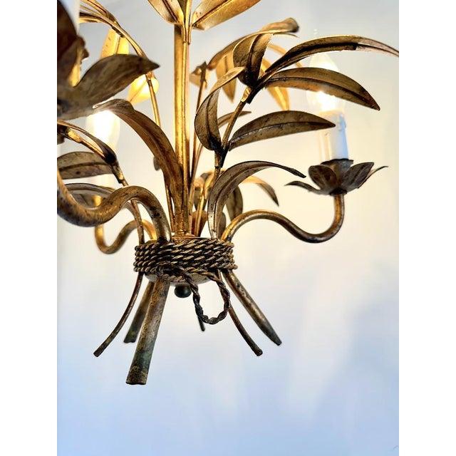 French Gilt Palm Leaf Chandelier, 1950 For Sale - Image 11 of 15