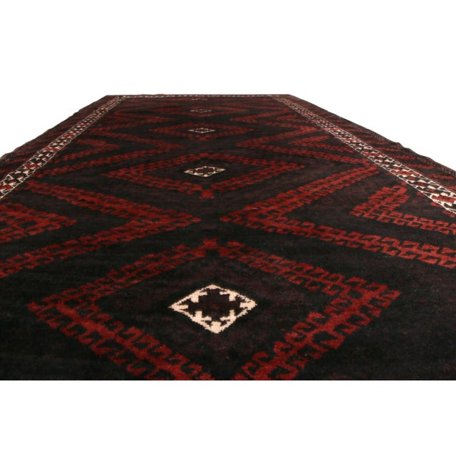1950s Hand-Knotted Vintage Baluch Rug Brown Red Mid-Century Persian Tribal Pattern For Sale - Image 5 of 6