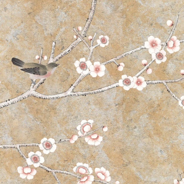 36" * H100"/Panel * 5ps, Beige-Brown‌ Floral and Bird Wallpaepr, Chinese-Style Floral and Bird Wallpaper Mural, 5 Panels For Sale - Image 4 of 6
