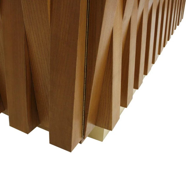 Mid Century Italian Faceted Oakwood and Brass Sideboard by L.A. Studio For Sale - Image 4 of 8