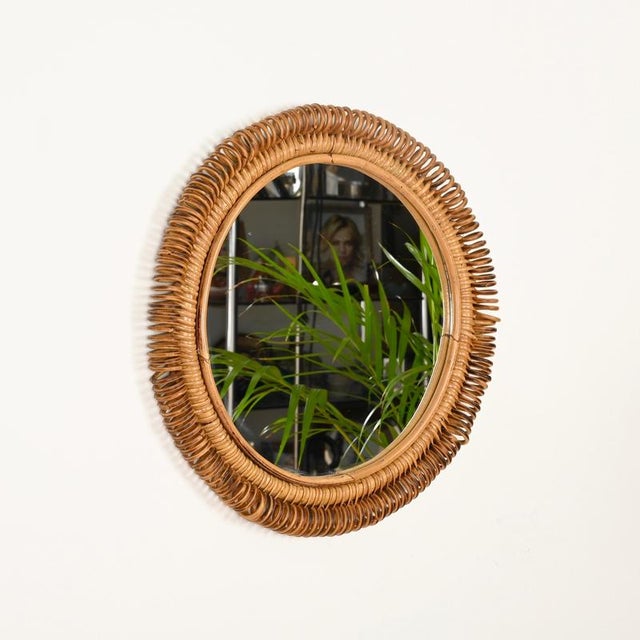 1960s Round Mirror in Curved Bamboo with Rattan and Wicker by Franco Albini, Italy, 1960s For Sale - Image 5 of 10