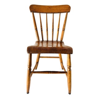Antique Country Plank Chair, Spindle-Back C. 1930s U S A. For Sale