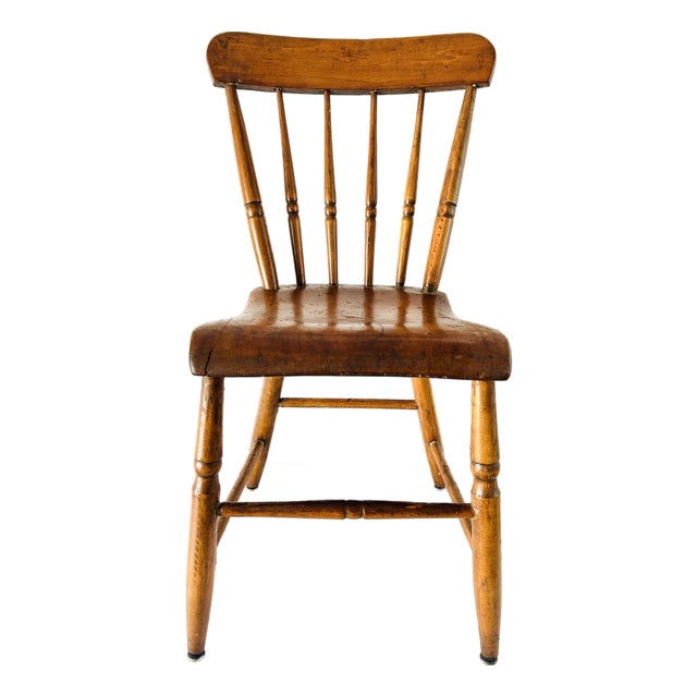 Antique Country Plank Chair, Spindle-Back C. 1930s U S A. For Sale