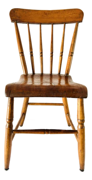 Antique Country Plank Chair, Spindle-Back C. 1930s U S A.