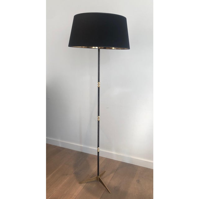 Mid-Century Modern 1940s French Brushed Steel and Brass Floor Lamp For Sale - Image 3 of 12